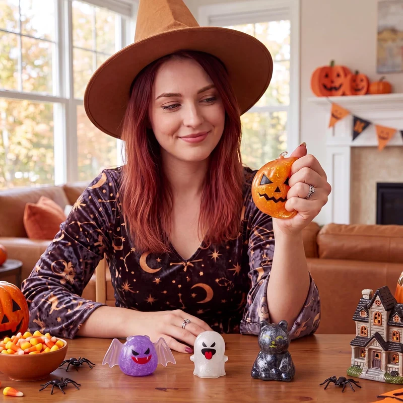 JOYIN 4 PCS Halloween Glitter Squishy Toys - Stress Relief Sensory Pack
