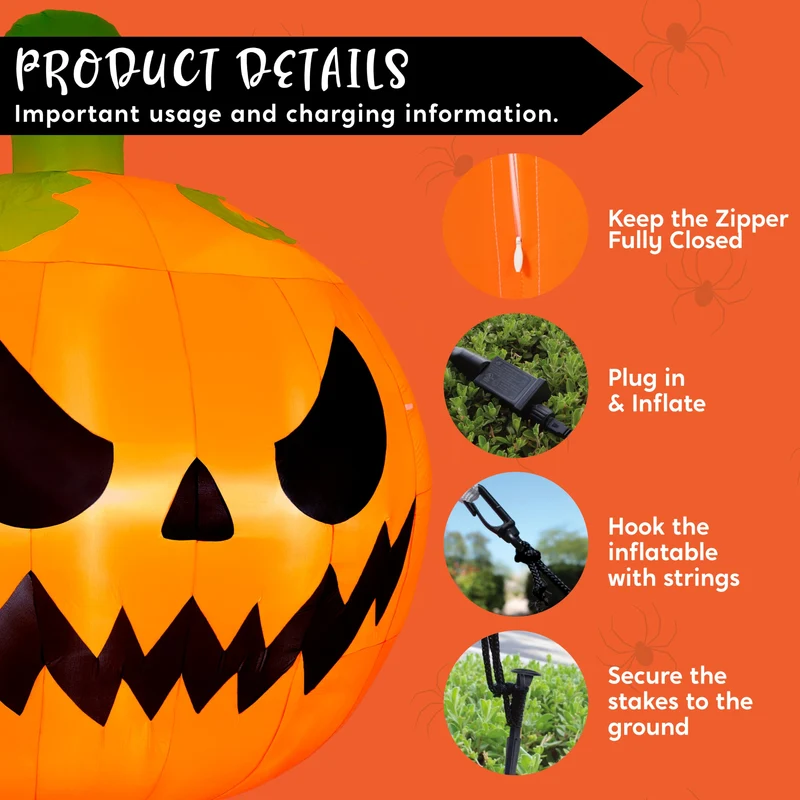 JOYIN 10FT Giant Inflatable Halloween Pumpkin with Built-in LED Lights