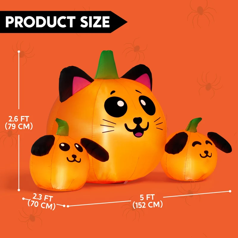 JOYIN 5FT Halloween Inflatable Pumpkin Cat & Dog Yard Decor