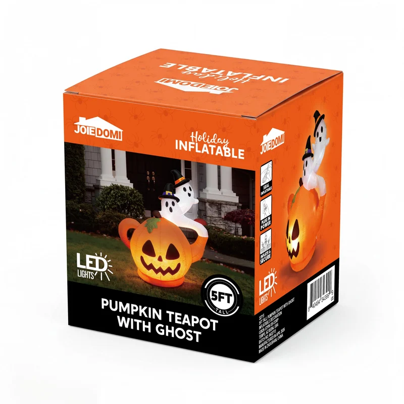 Joiedomi 5FT Halloween Inflatable Spooky Pumpkin Teapot with Ghosts