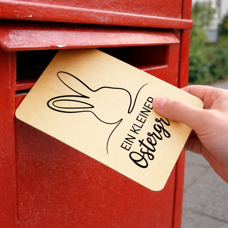 Hasenkopf Ostergruß auf Postkarte aus Holz