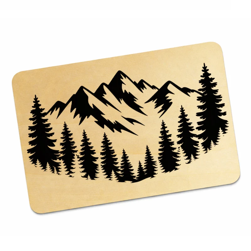Berge und Wald Postkarte aus Holz für Naturfreunde