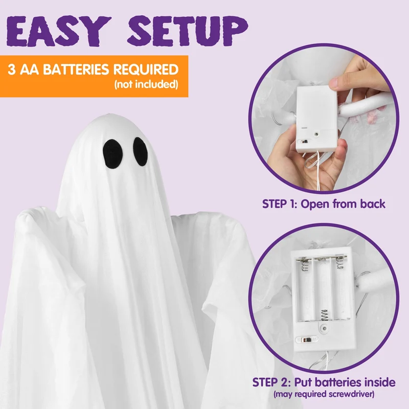 JOYIN 47" Light-Up Hanging Ghost with Warm LED & Timer
