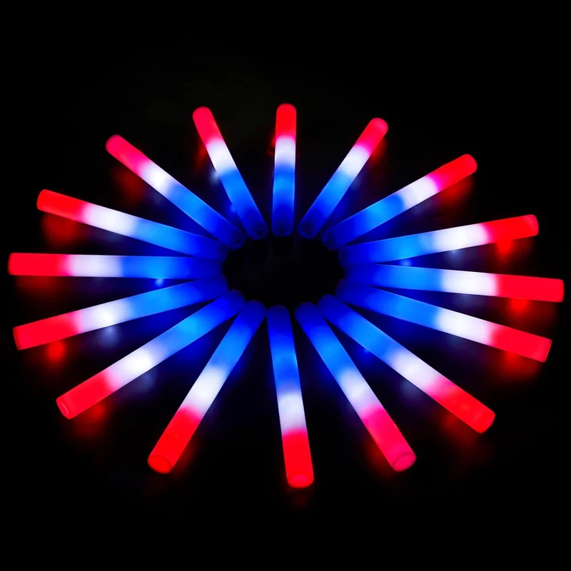 JOYIN Patriotic Red, White & Blue LED Foam Sticks with 3 Light Modes - 12 Pcs