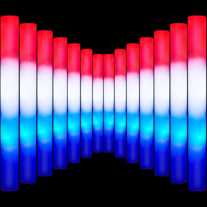 JOYIN Patriotic Red, White & Blue LED Foam Sticks with 3 Light Modes - 12 Pcs