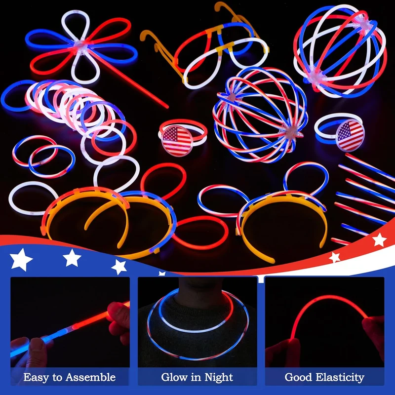 JOYIN 4th of July Patriotic Glow Sticks Bulk (120 Pcs)