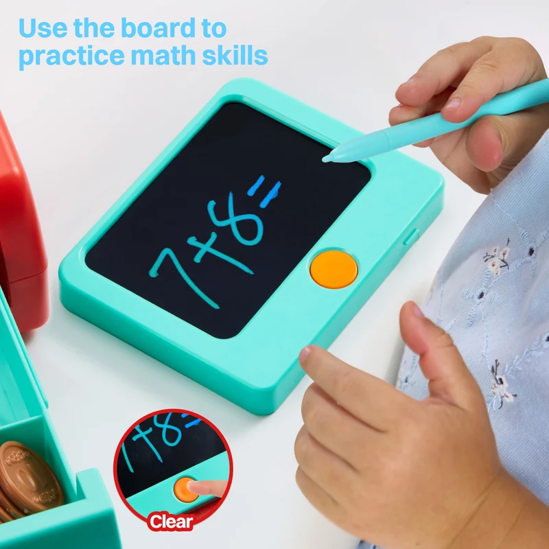 lalalark Kids Cash Register Toy with Play Money, Voice Calculator & Write Erase Pad - Educational Pretend Play Toy for Toddlers 3+