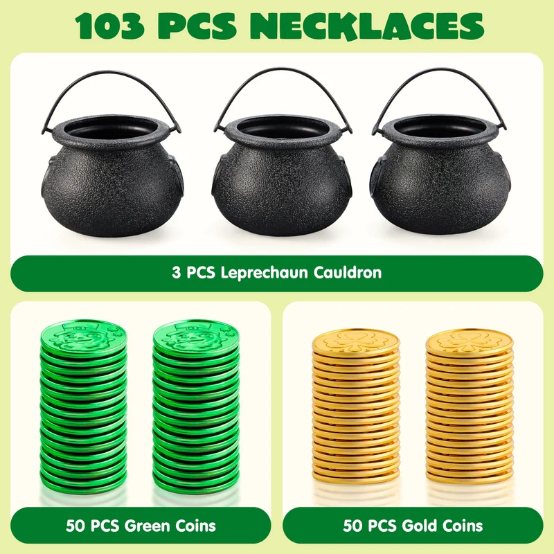 JOYIN 103 PCS St. Patrick's Day Cauldrons Set with Shamrock Coins