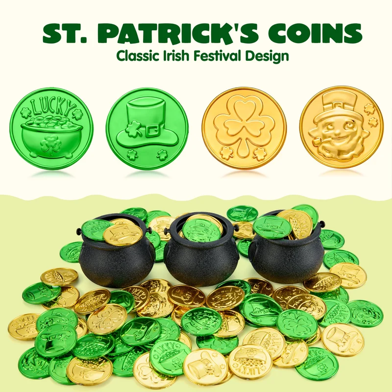 JOYIN 103 PCS St. Patrick's Day Cauldrons Set with Shamrock Coins