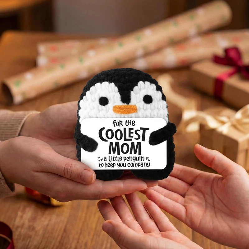 JOYIN Handmade Crochet Mini Penguin Doll with Card, Funny Gift for Mom