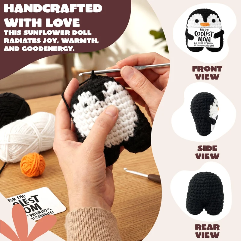 JOYIN Handmade Crochet Mini Penguin Doll with Card, Funny Gift for Mom