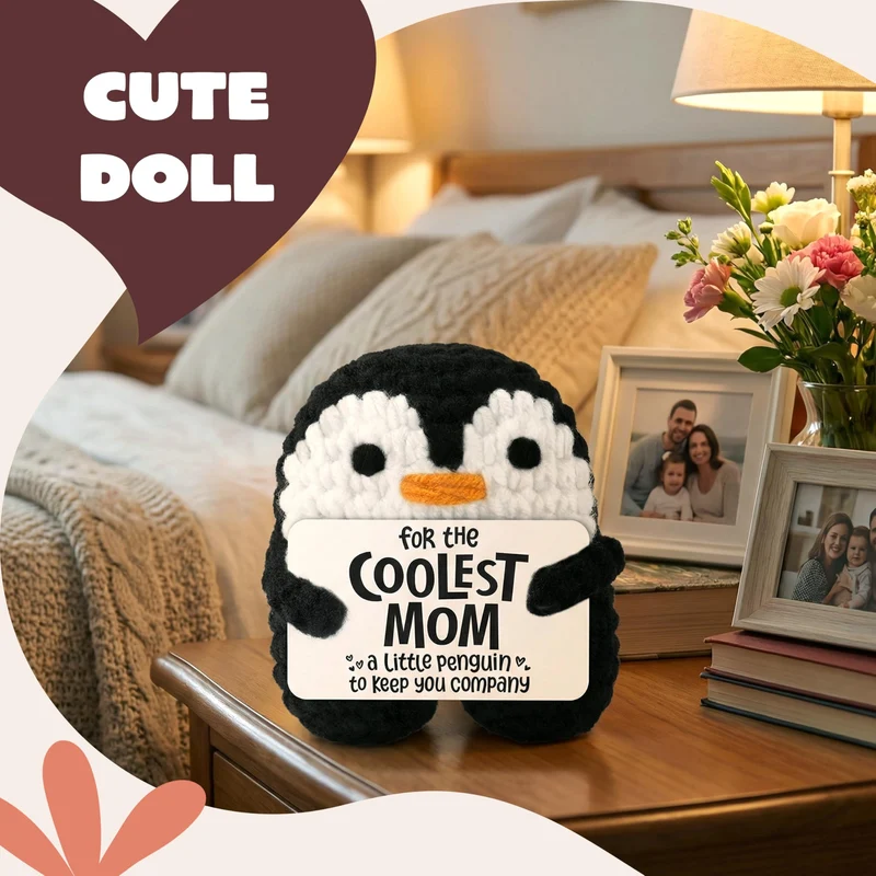 JOYIN Handmade Crochet Mini Penguin Doll with Card, Funny Gift for Mom
