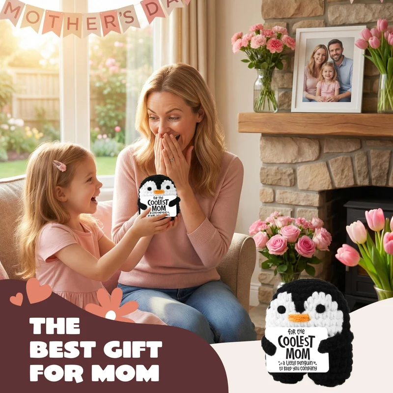 JOYIN Handmade Crochet Mini Penguin Doll with Card, Funny Gift for Mom