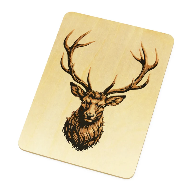 Hirsch mit prächtigem Geweih Postkarte aus Holz für Naturfans