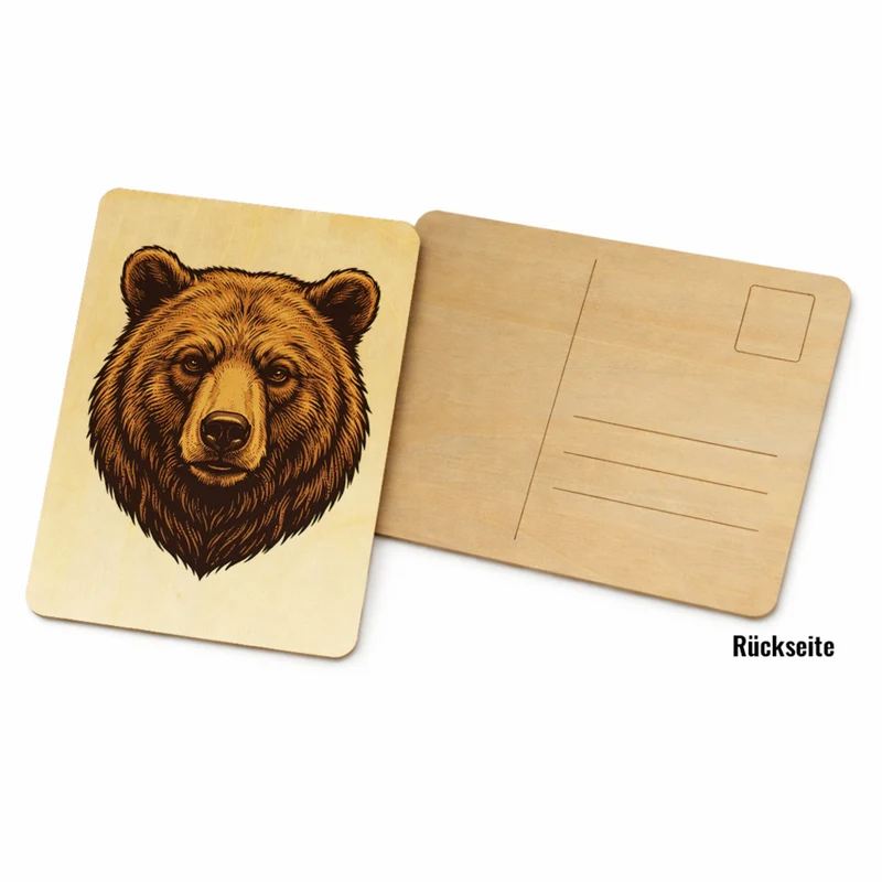 Braunbär Postkarte aus Holz für Naturliebhaber
