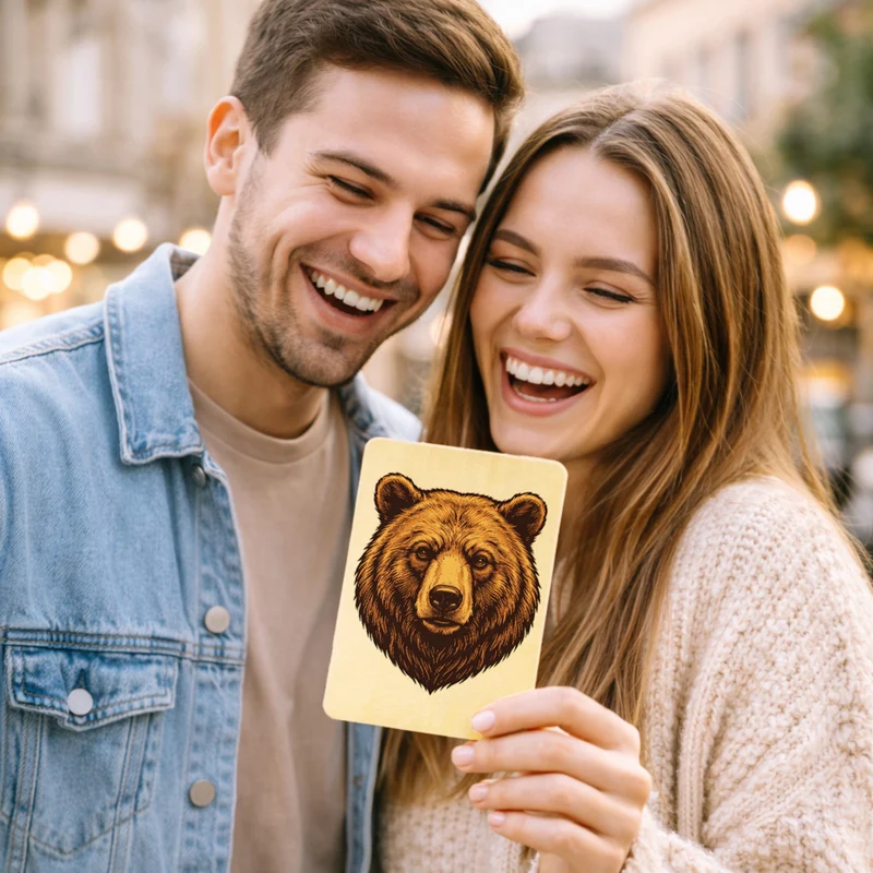 Braunbär Postkarte aus Holz für Naturliebhaber