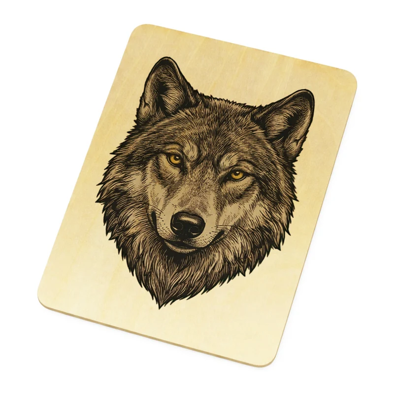 Grauer Wolf Postkarte aus Holz für Naturliebhaber