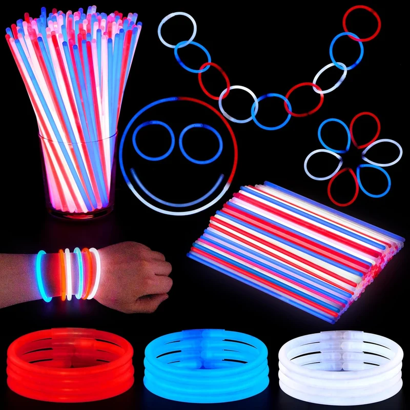 JOYIN Patriotic Red, White & Blue Light-Up Glow Party Supplies - 162 Pcs