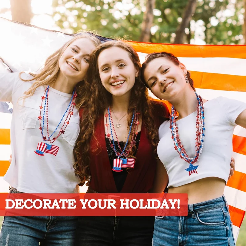 JOYIN Patriotic July 4th Beaded Necklaces with Holiday Pendants - 24 Pcs