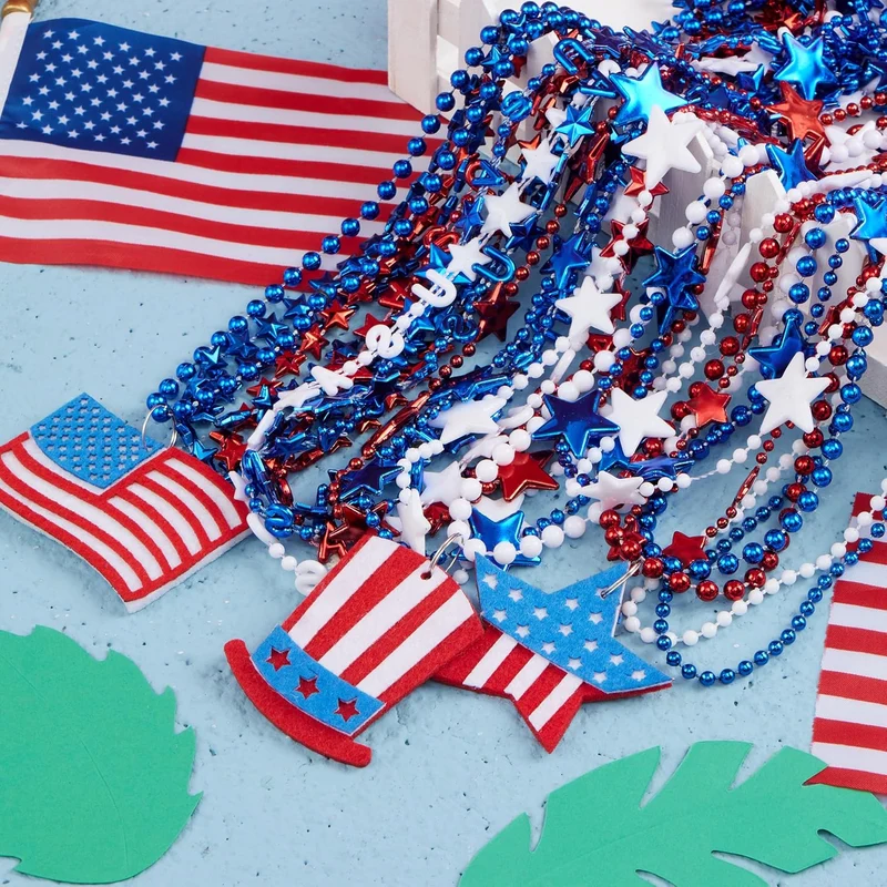 JOYIN Patriotic July 4th Beaded Necklaces with Holiday Pendants - 24 Pcs