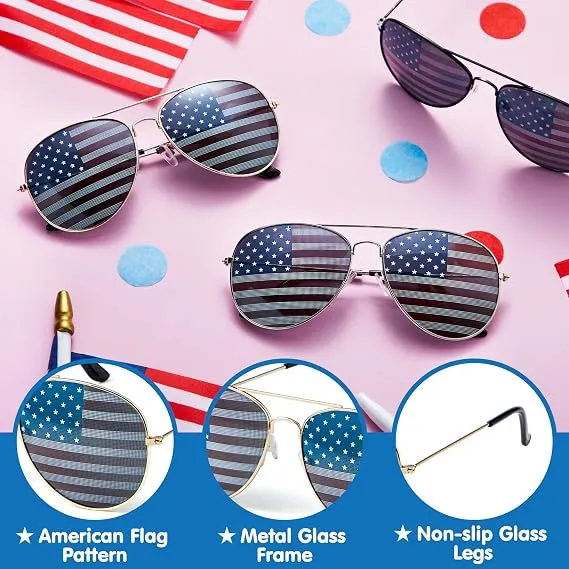 JOYIN July 4th Patriotic Sunglasses with Tri-Color Frames - 3 Pcs