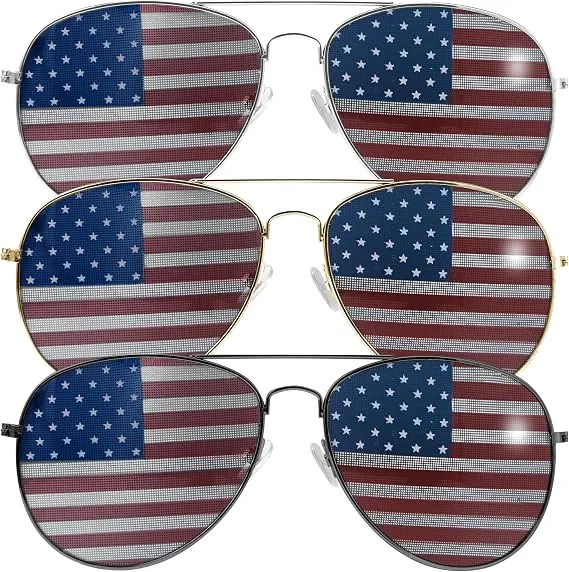 JOYIN July 4th Patriotic Sunglasses with Tri-Color Frames - 3 Pcs