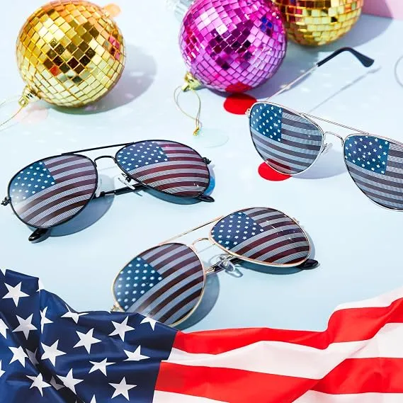 JOYIN July 4th Patriotic Sunglasses with Tri-Color Frames - 3 Pcs