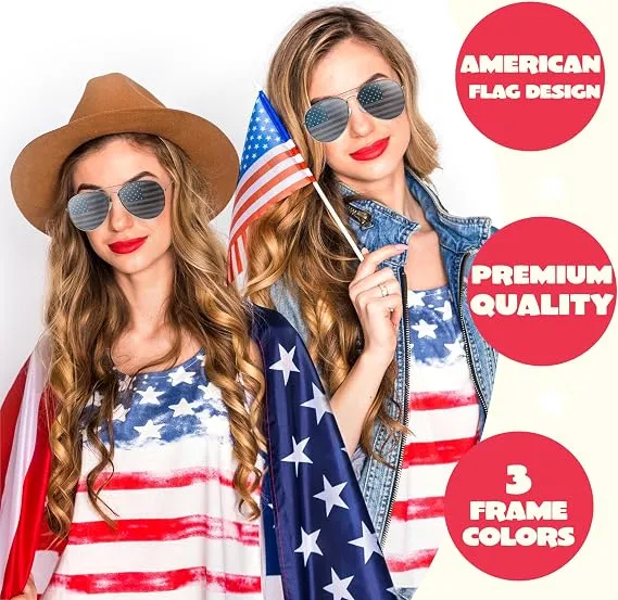 JOYIN July 4th Patriotic Sunglasses with Tri-Color Frames - 3 Pcs
