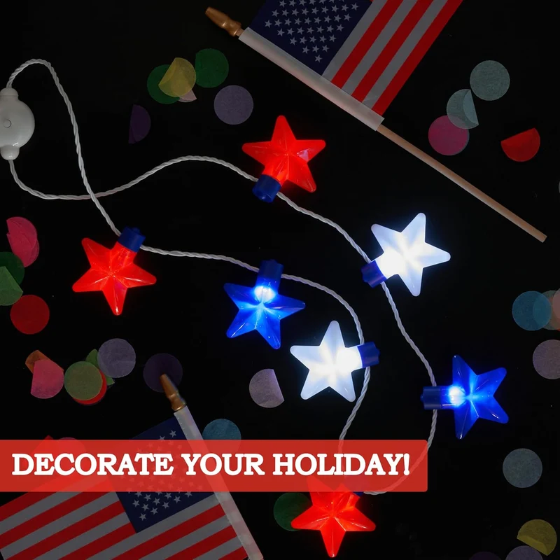 JOYIN Patriotic Red, White & Blue Light-Up Star Necklaces - 6 Pcs
