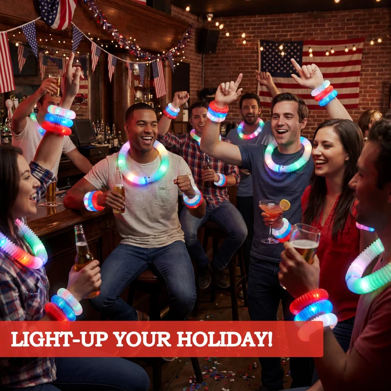 JOYIN 12 Pcs 4th of July Patriotic Light Up Pop Tubes & Glow Sticks Set