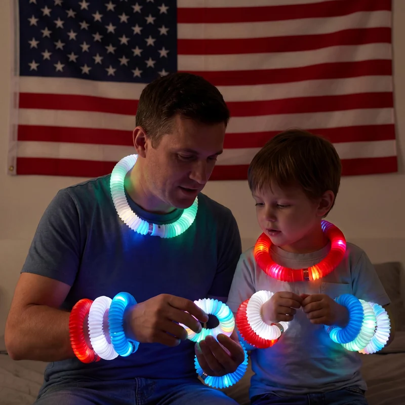 JOYIN 12 Pcs 4th of July Patriotic Light Up Pop Tubes & Glow Sticks Set