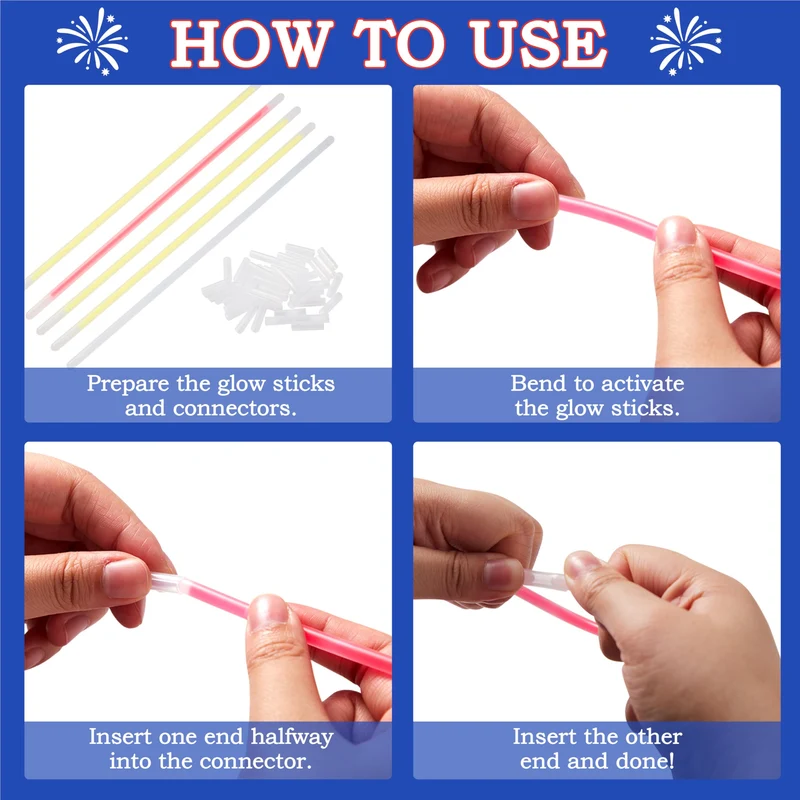 JOYIN 100 Pcs 4th of July Patriotic Glow Sticks Bulk with Connectors
