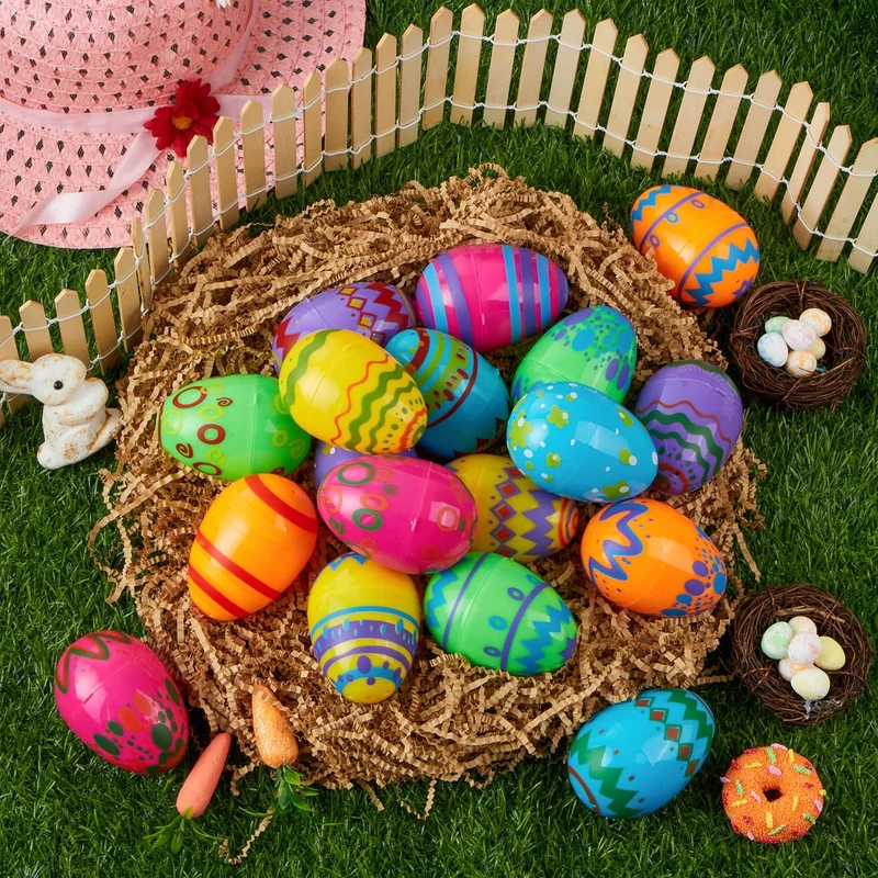 24 Pcs 3.15" Printed Empty Easter Eggs for Hunt & Party