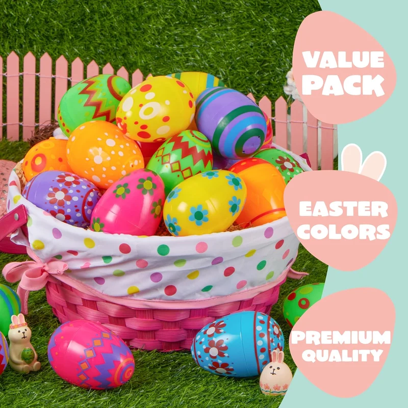 30 Pcs 3.15" Printed Plastic Empty Easter Eggs for Hunt & Party