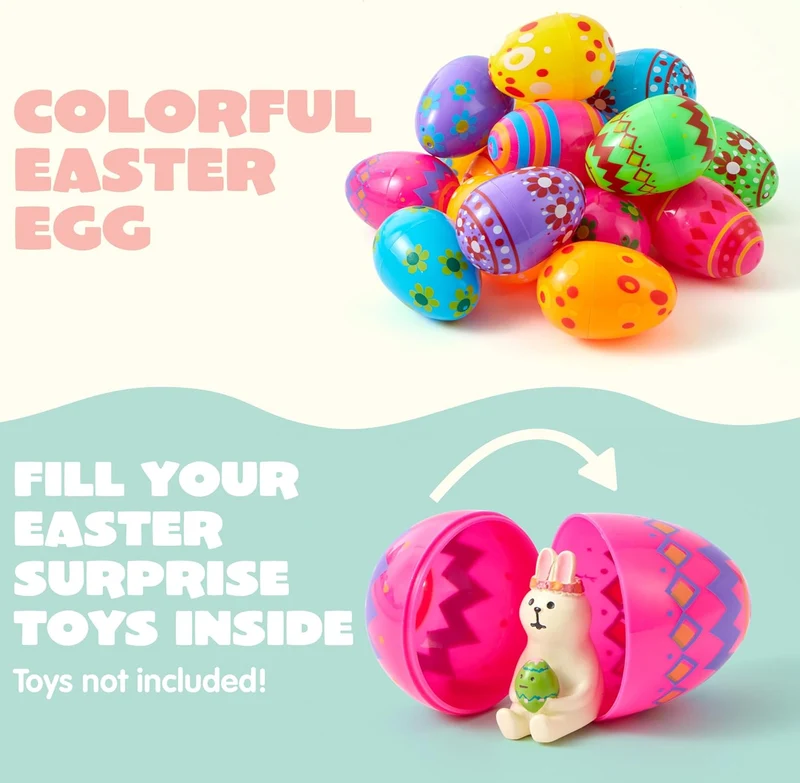 30 Pcs 3.15" Printed Plastic Empty Easter Eggs for Hunt & Party