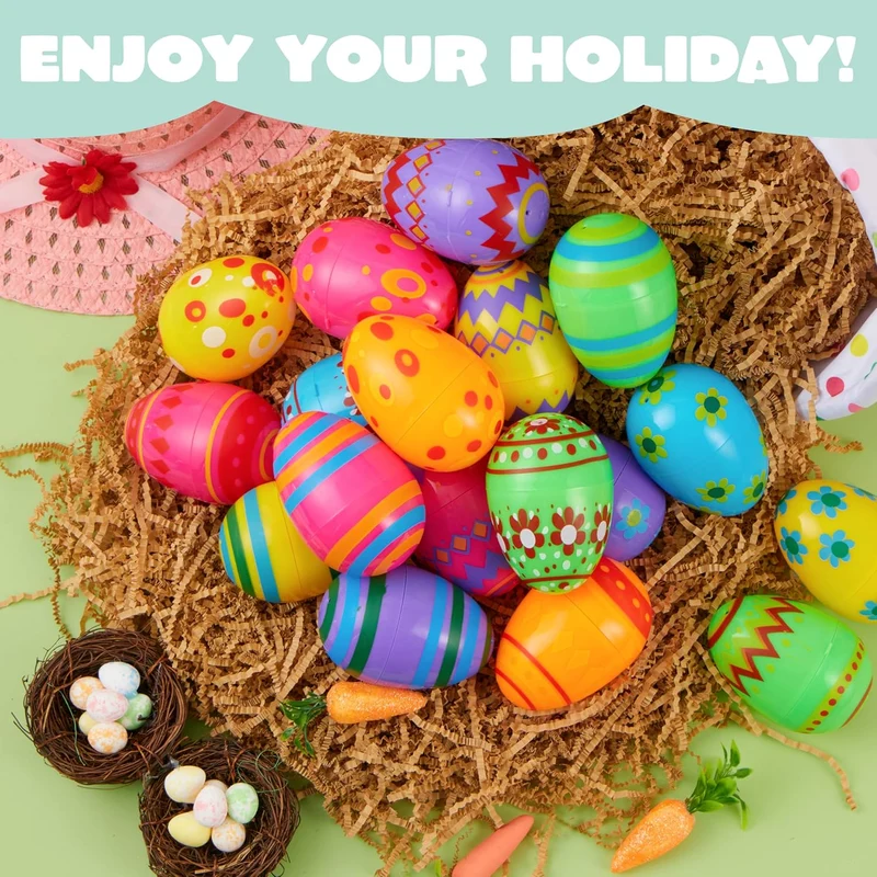 30 Pcs 3.15" Printed Plastic Empty Easter Eggs for Hunt & Party