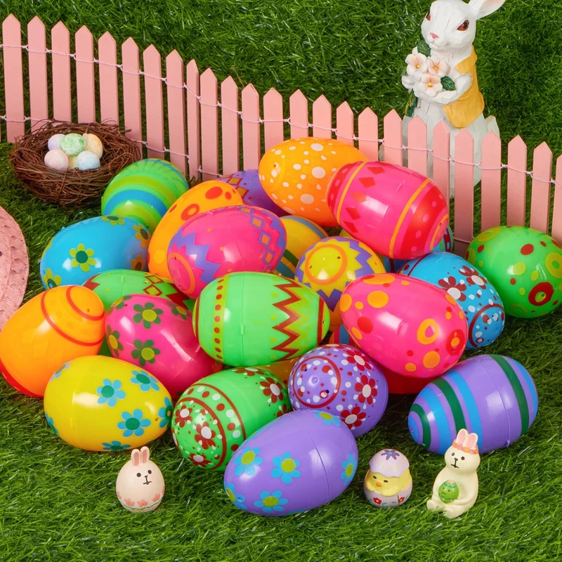 30 Pcs 3.15" Printed Plastic Empty Easter Eggs for Hunt & Party