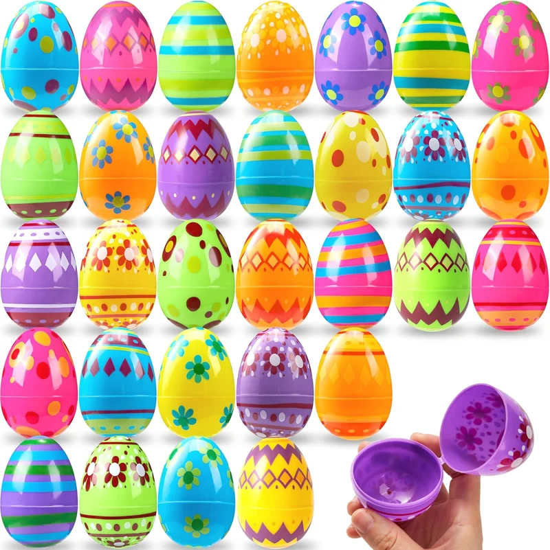 18 Pcs 3.15" Printed Plastic Empty Easter Eggs for Hunt & Party