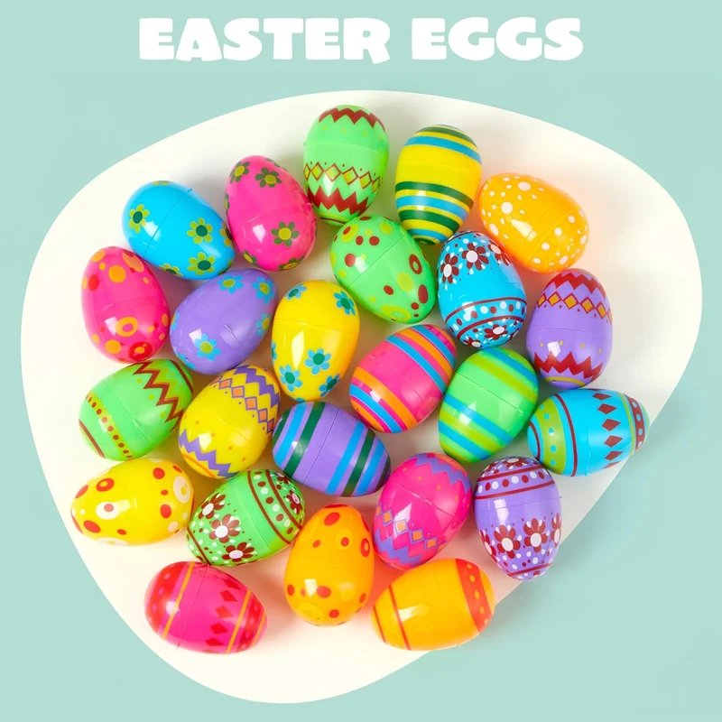 18 Pcs 3.15" Printed Plastic Empty Easter Eggs for Hunt & Party