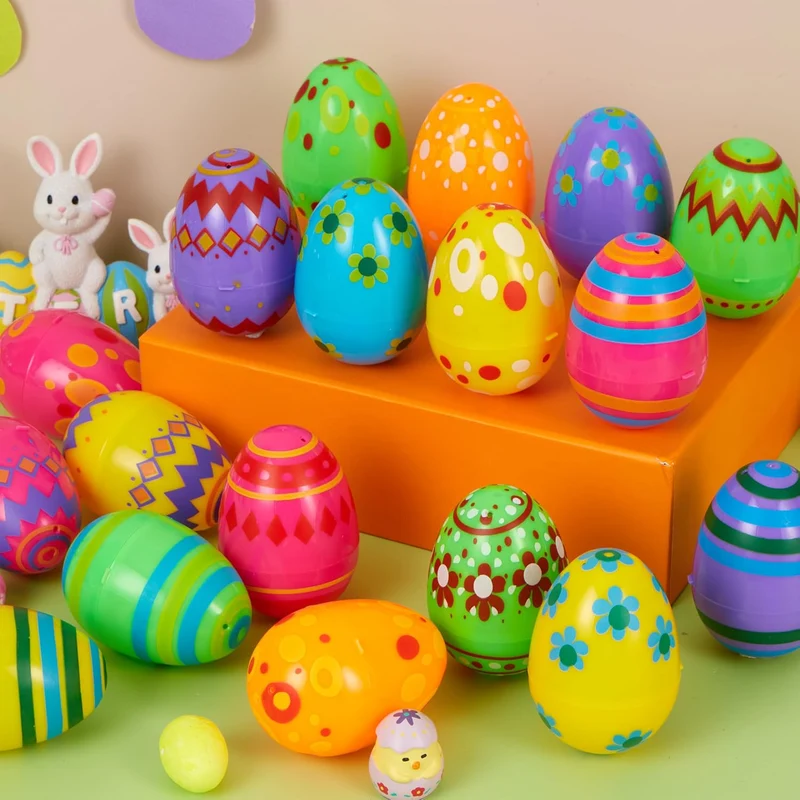 18 Pcs 3.15" Printed Plastic Empty Easter Eggs for Hunt & Party