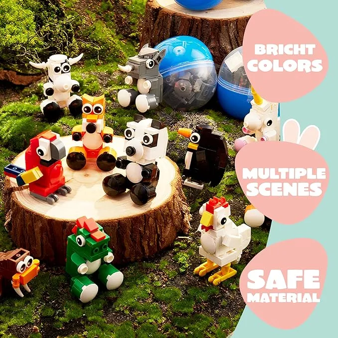 12 Pcs Easter Eggs with Animal Building Blocks for Kids Party & Hunt