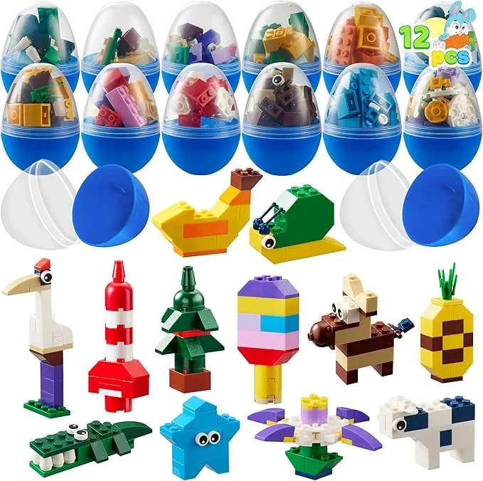 12 Pcs Easter Eggs with Building Blocks for Kids Party & Hunt