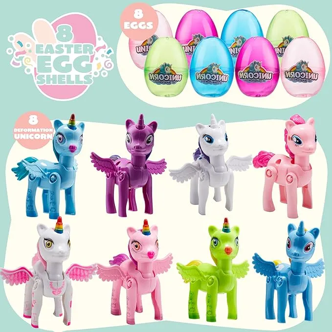 8 Pcs Unicorn Deformation Toy Easter Eggs for Kids Party & Hunt