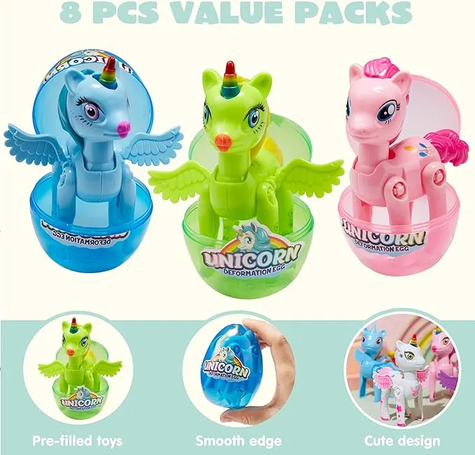 8 Pcs Unicorn Deformation Toy Easter Eggs for Kids Party & Hunt