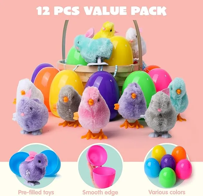12 Pcs Easter Eggs with Wind-up Toys for Kids Party & Classroom