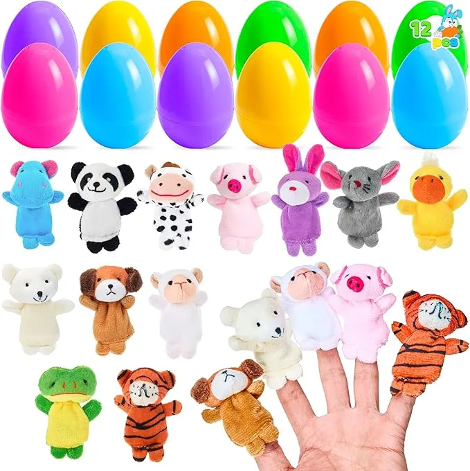 12 Pcs Prefilled Easter Eggs with Finger Puppets for Toddlers & Party