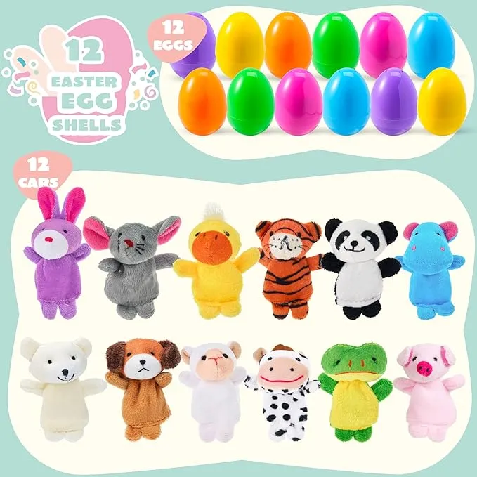 12 Pcs Prefilled Easter Eggs with Finger Puppets for Toddlers & Party
