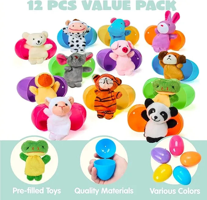 12 Pcs Prefilled Easter Eggs with Finger Puppets for Toddlers & Party