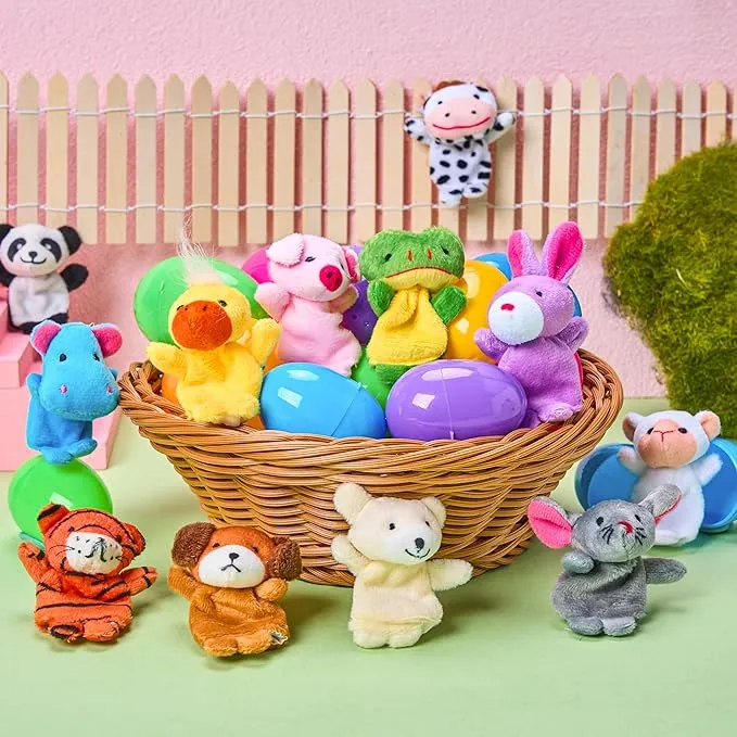 12 Pcs Prefilled Easter Eggs with Finger Puppets for Toddlers & Party