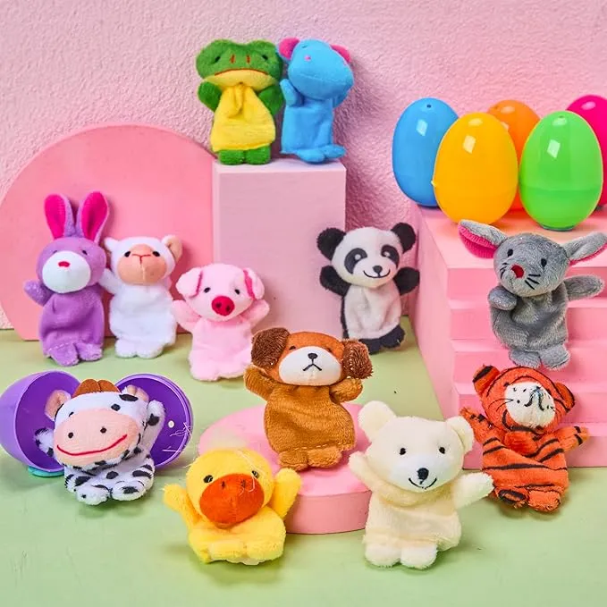 12 Pcs Prefilled Easter Eggs with Finger Puppets for Toddlers & Party